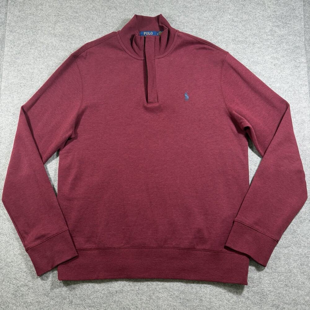 Polo Ralph Lauren Soft Touch 1/4 Zip Knit Sweater Mens M Burgundy Wine Blue Pony